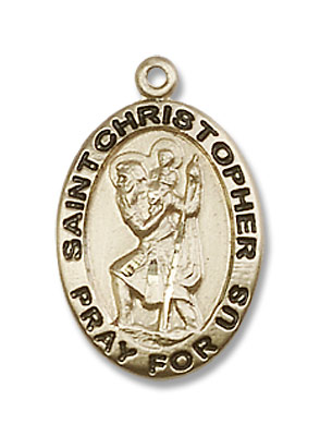 Women's Oval St. Christopher Pray For Us Necklace - 14K Solid Gold