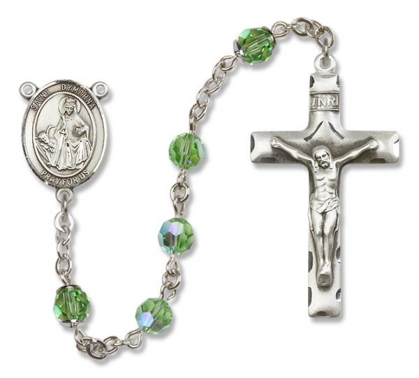 St. Dymphna Sterling Silver Heirloom Rosary Squared Crucifix - Peridot