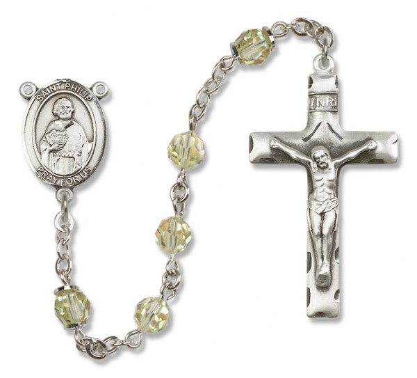 St. Philip the Apostle Sterling Silver Heirloom Rosary Squared Crucifix - Zircon