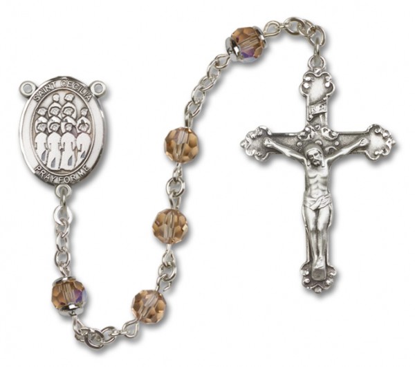 St. Cecilia with Choir Sterling Silver Heirloom Rosary Fancy Crucifix - Topaz
