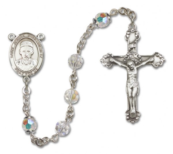 St. Joseph Freinademetz Sterling Silver Heirloom Rosary Fancy Crucifix - Crystal
