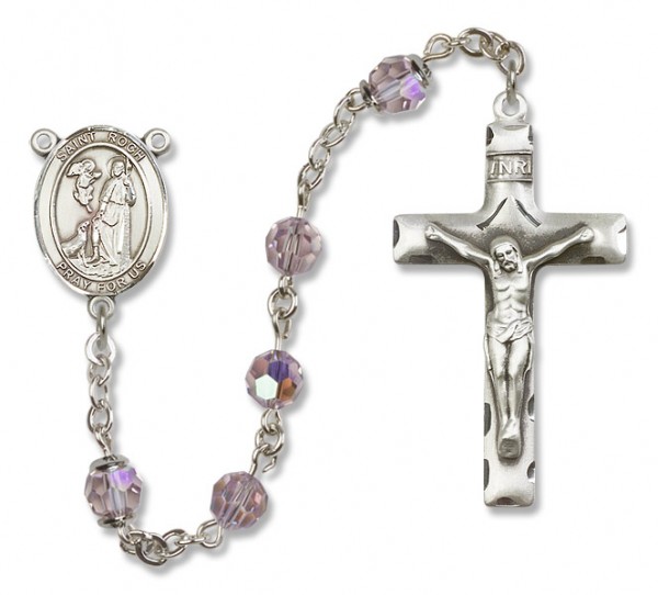 St. Roch Sterling Silver Heirloom Rosary Squared Crucifix - Light Amethyst