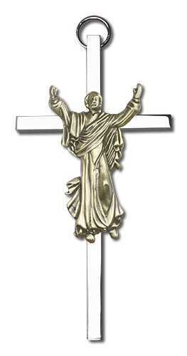 Risen Christ Wall Crucifix  4&quot; - Two-Tone Silver