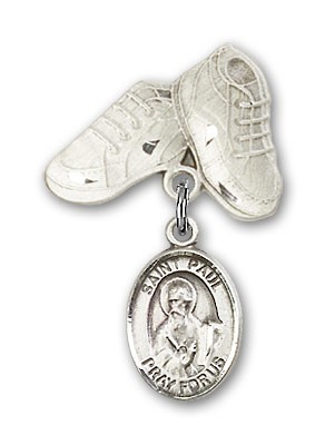 Pin Badge with St. Paul the Apostle Charm and Baby Boots Pin - Silver tone