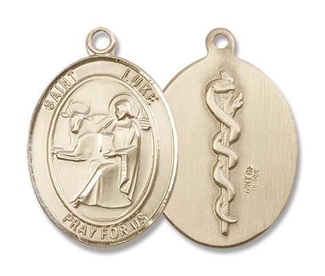 Oval Saint Luke Medal with Medicine Symbol - 14K Solid Gold
