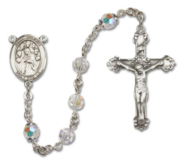 St. Felicity Sterling Silver Heirloom Rosary Fancy Crucifix - Crystal