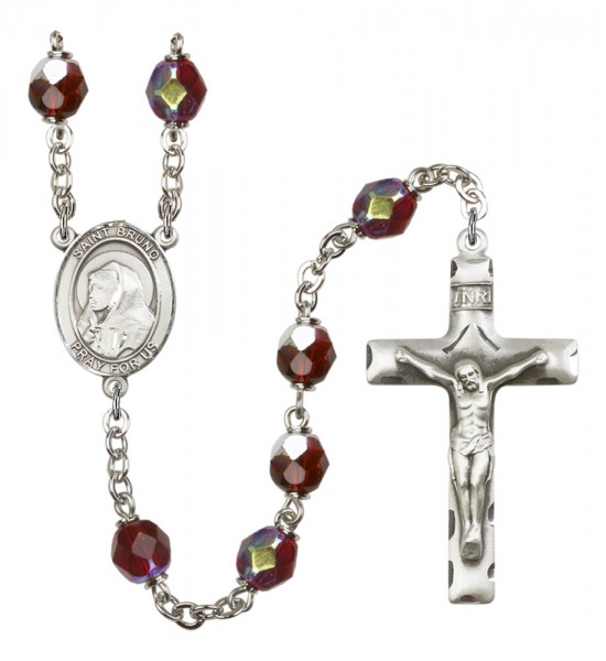Men's St. Bruno Silver Plated Rosary - Garnet