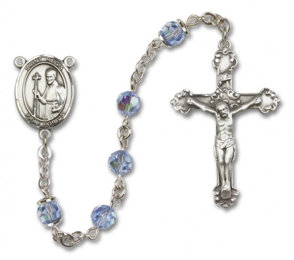 St. Regis Sterling Silver Heirloom Rosary Fancy Crucifix - Light Sapphire