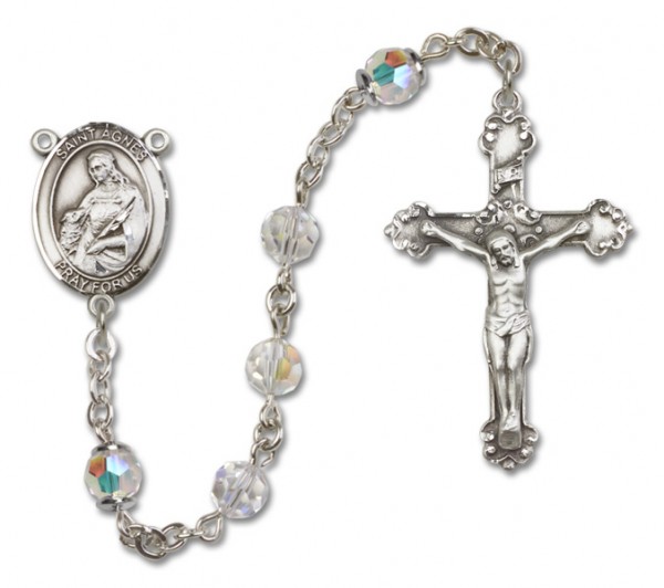 St. Agnes of Rome Sterling Silver Heirloom Rosary Fancy Crucifix - Crystal
