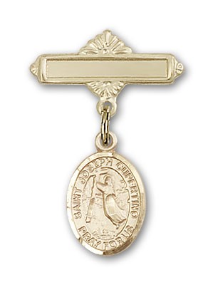 Pin Badge with St. Joseph of Cupertino Charm and Polished Engravable Badge Pin - 14K Solid Gold