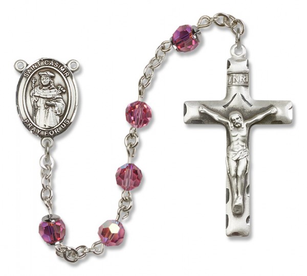 St. Casimir of Poland Sterling Silver Heirloom Rosary Squared Crucifix - Rose