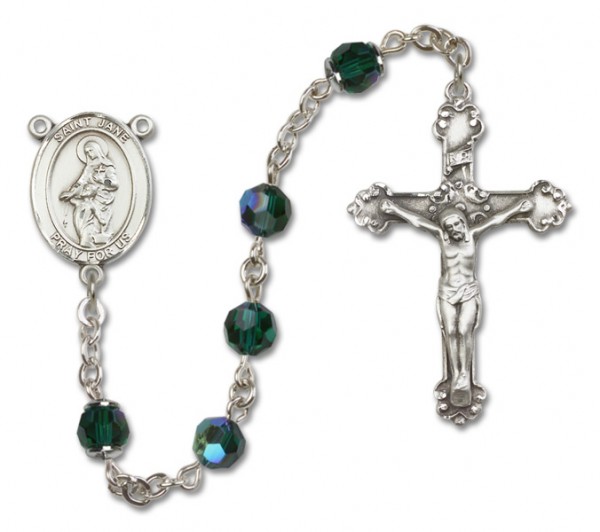 St. Jane Frances de Chantal Sterling Silver Sterling Silver Heirloom Rosary Fancy Crucifix - Emerald Green