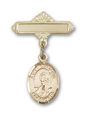 Pin Badge with St. Benjamin Charm and Polished Engravable Badge Pin - Gold Tone