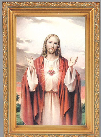 Sacred Heart of Jesus Antique Gold Framed Print - Full Color