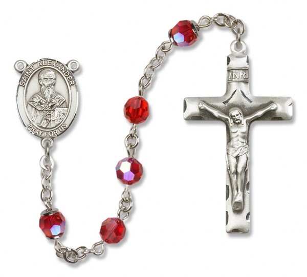 St. Alexander Sauli Sterling Silver Heirloom Rosary Squared Crucifix - Ruby Red