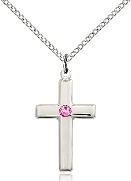 Youth Simple Cross Pendant with Birthstone Options - Rose