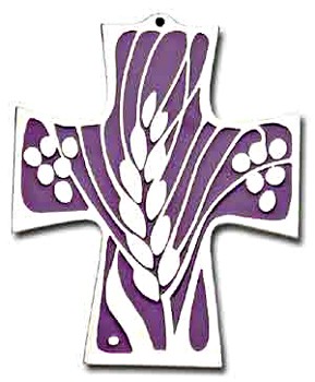 First Communion Wheat and Grapes Wall Cross - 6 inches - Purple