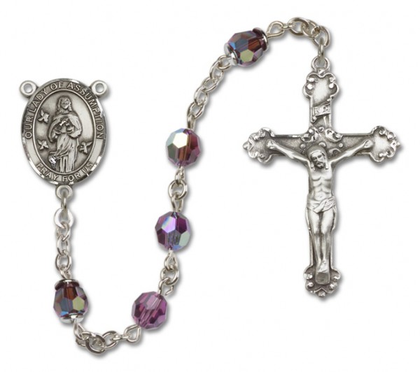 Our Lady of Assumption Sterling Silver Heirloom Rosary Fancy Crucifix - Amethyst