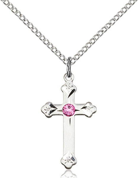 Youth Cross Pendant with Birthstone Options - Rose