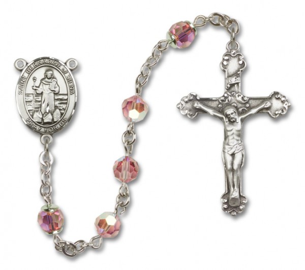 St. Bernadine Sterling Silver Heirloom Rosary Fancy Crucifix - Light Rose