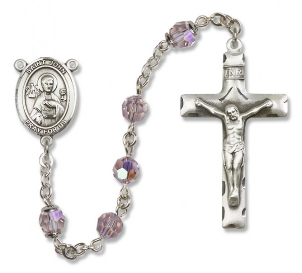 St. John the Apostle Sterling Silver Heirloom Rosary Squared Crucifix - Light Amethyst