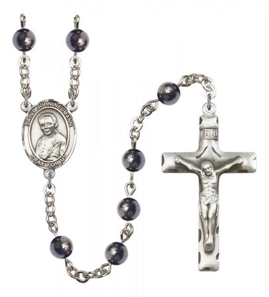 Men's St. John Neumann Silver Plated Rosary - Gray