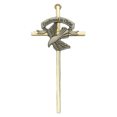 Confirmation Cross Confirmed in Christ Brass &amp; Pewter 7 inch - Brass