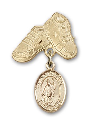 Pin Badge with St. Patrick Charm and Baby Boots Pin - 14K Solid Gold