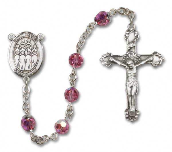 St. Cecilia with Choir Sterling Silver Heirloom Rosary Fancy Crucifix - Rose