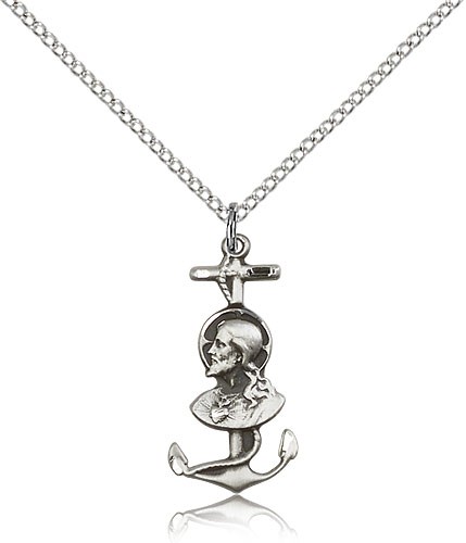 Sacred Heart Anchor Cross Pendant - Sterling Silver