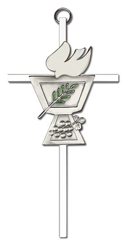 Confirmation Chalice and Dove Wall Cross 6&quot; - Silver tone