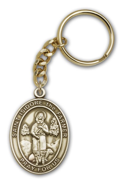 St. Isidore the Farmer Keychain - Antique Gold