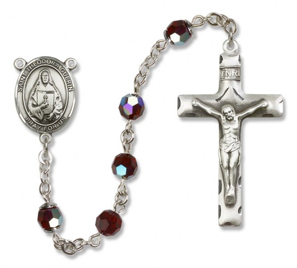 St. Theodora Guerin Sterling Silver Heirloom Rosary Squared Crucifix - Garnet