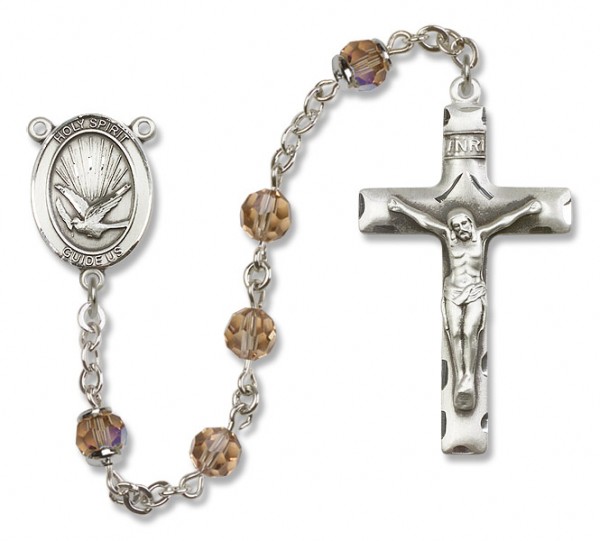 Holy Spirit Sterling Silver Heirloom Rosary Squared Crucifix - Topaz