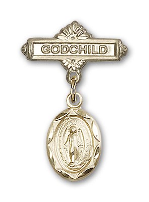 Baby Pin with Miraculous Charm and Godchild Badge Pin - Gold Tone