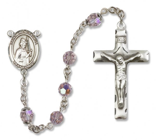 St. Wenceslaus Sterling Silver Heirloom Rosary Squared Crucifix - Light Amethyst