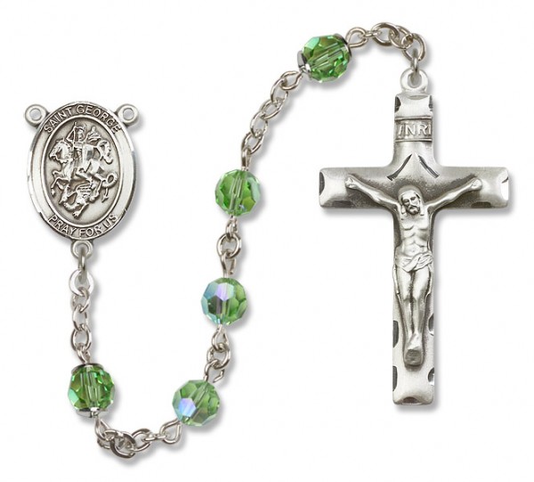 St. George Sterling Silver Heirloom Rosary Squared Crucifix - Peridot