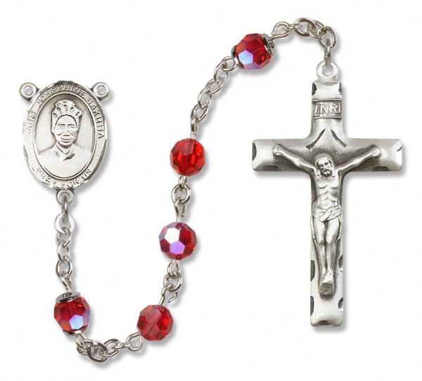 St. Josephine Bakhita Sterling Silver Heirloom Rosary Squared Crucifix - Ruby Red