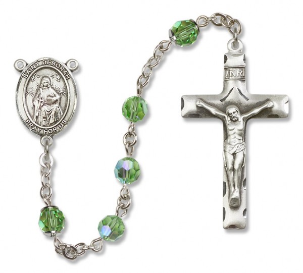 St. Deborah Sterling Silver Heirloom Rosary Squared Crucifix - Peridot