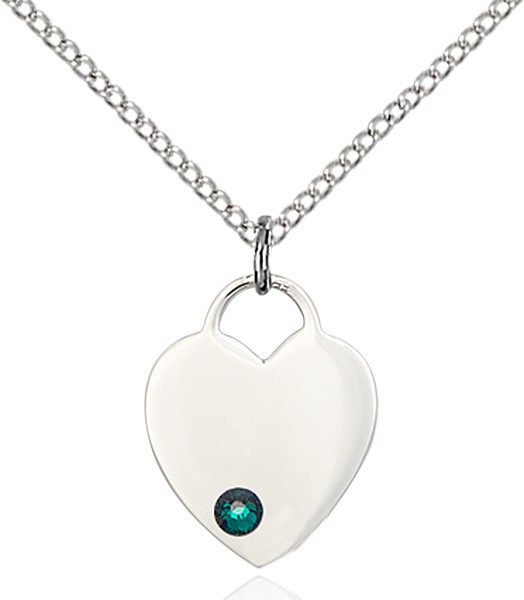 Small Heart Shaped Pendant with Birthstone Options - Emerald Green