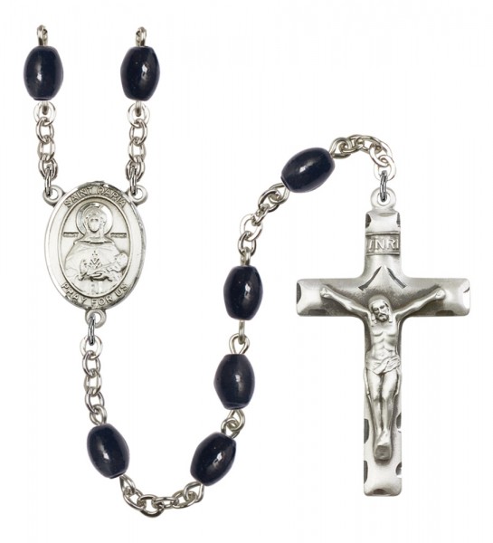Men's St. Daria Silver Plated Rosary - Black Oval