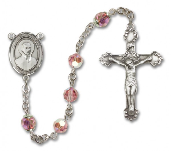 St. John Berchmans Sterling Silver Heirloom Rosary Fancy Crucifix - Light Rose