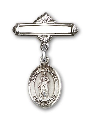 Pin Badge with St. Barbara Charm and Polished Engravable Badge Pin - Silver tone