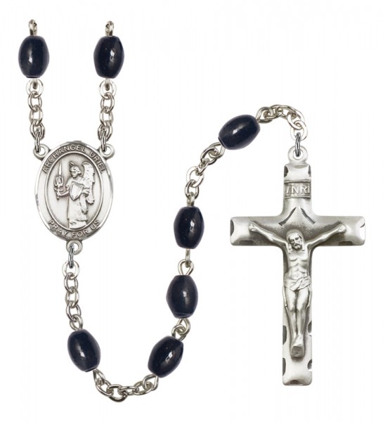 Men's St. Uriel the Archangel Silver Plated Rosary - Black Oval