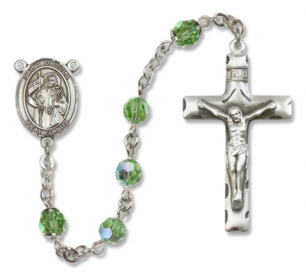 St. Ursula Sterling Silver Heirloom Rosary Squared Crucifix - Peridot