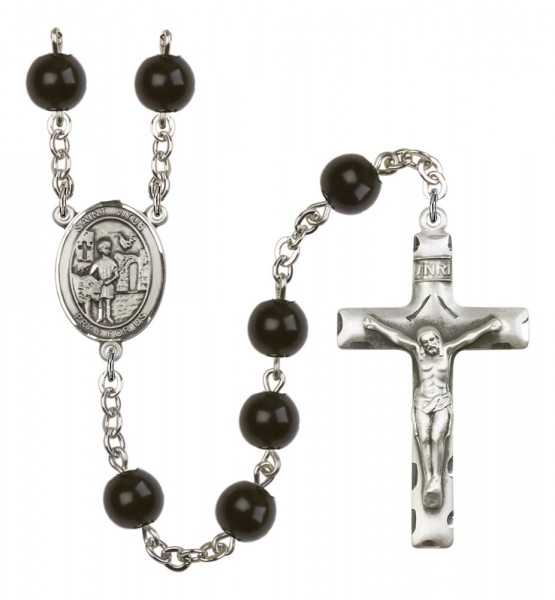 Men's St. Vitus Silver Plated Rosary - Black