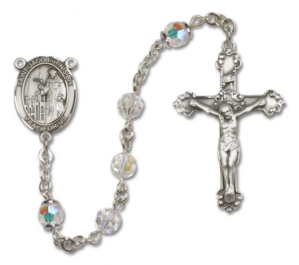 St. Jacob of Nisibis Sterling Silver Heirloom Rosary Fancy Crucifix - Crystal