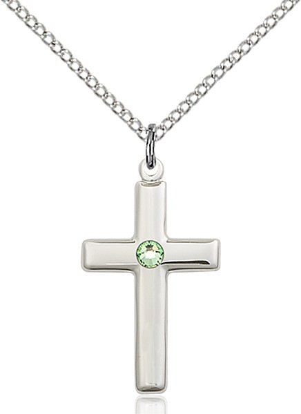Youth Simple Cross Pendant with Birthstone Options - Peridot