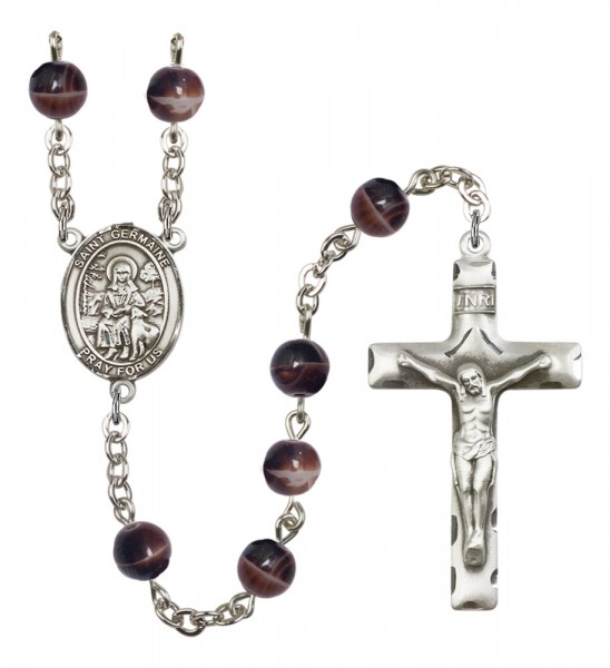 Men's St. Germaine Cousin Silver Plated Rosary - Brown