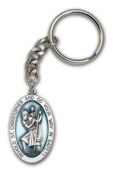 St. Christopher Key Chain - Blue | Silver